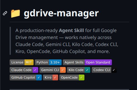 AI Agent Skill (gdrive-manager) 📁